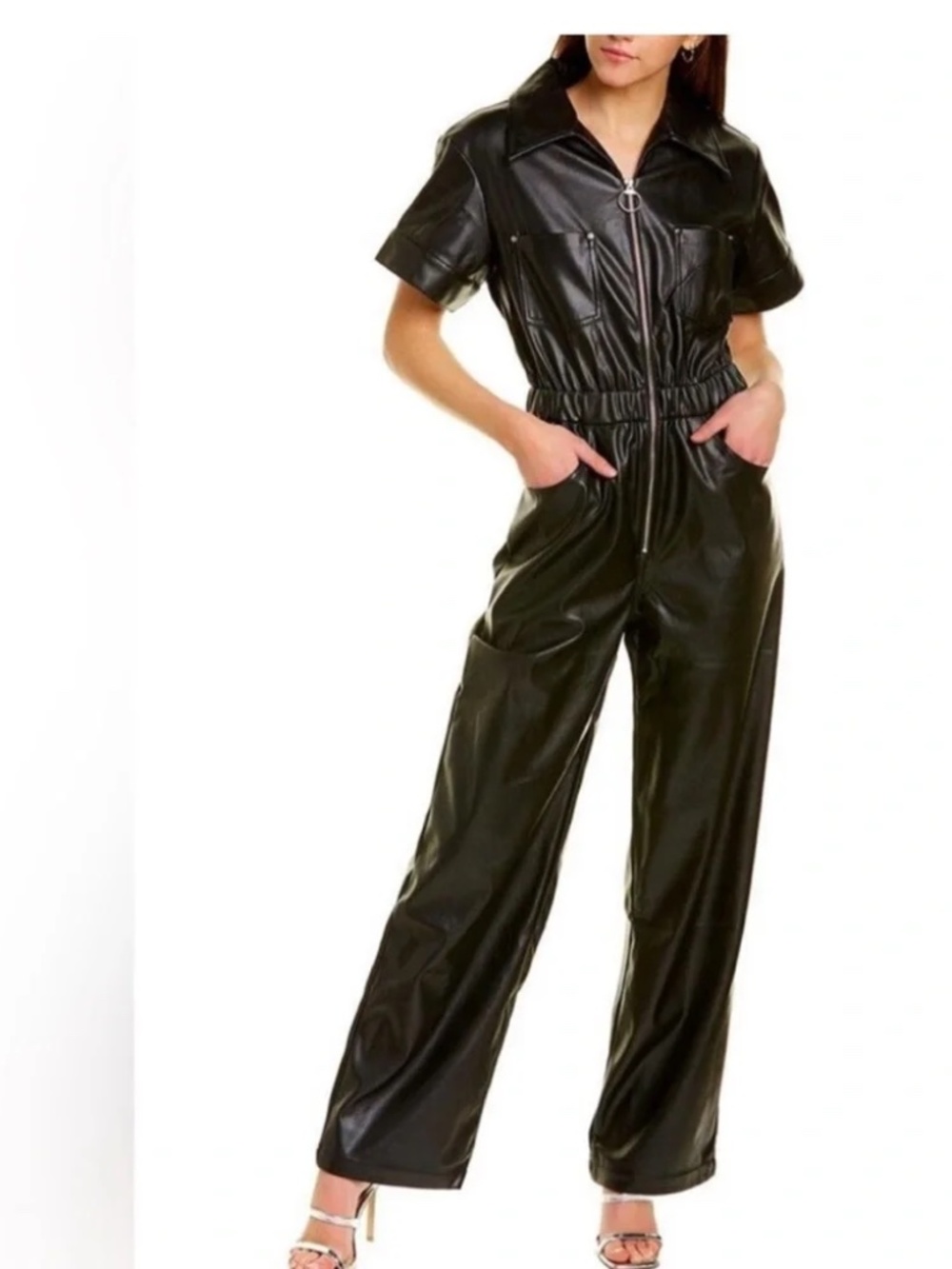 NWT WeWoreWhat Vegan Leather Flight Suit Jumpsuit Black XS